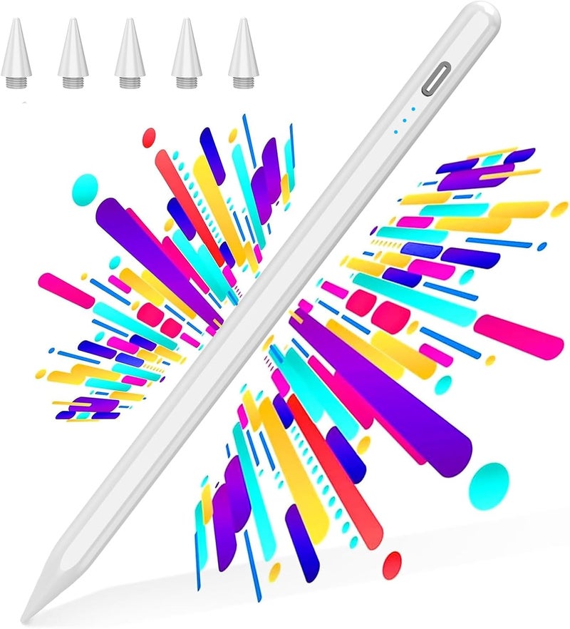 AMZBOSS قلم ستايلس لجهاز آيباد 2018-2025، قلم مغناطيسي سريع الشحن USB C مع حساسية الميل ورفض راحة اليد، قلم لجهاز آيباد a16/6/7/8/9/10/11، آيباد برو 11"/12.9"/M4، آيباد إير 3/4/5/M2/M3، أبيض - Image 1
